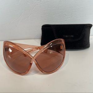 Tom Ford Cateye Large Frame Pink Peach Sunglasses with Case Rose Colored Glasses